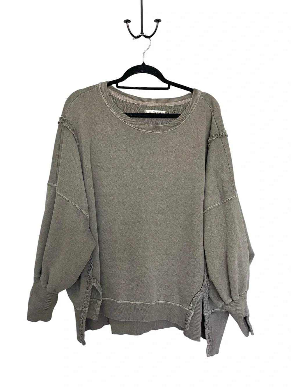 Free People Distressed Olive Crewneck Pullover